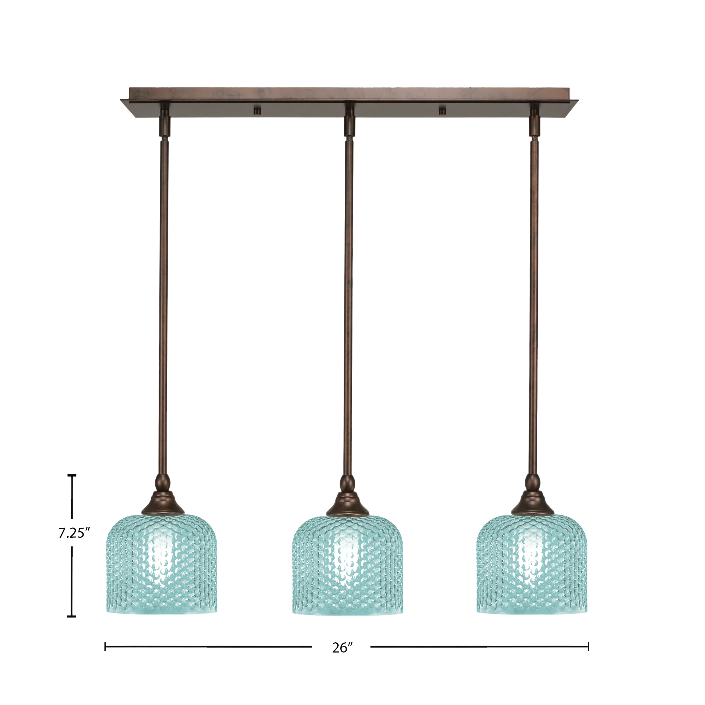 Stem Three Light Linear Pendalier in Bronze with Turquoise Textured Shade