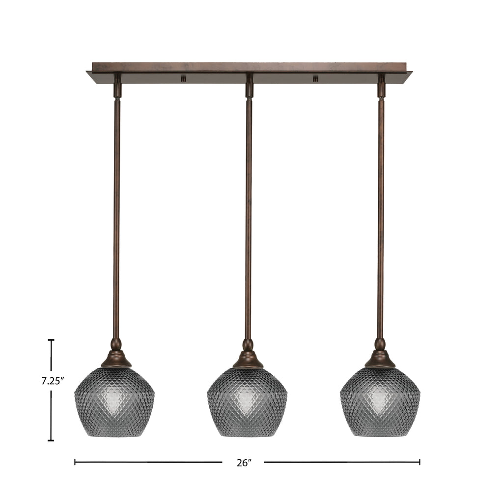 Stem Three Light Linear Pendalier in Bronze with Smoke Textured Shade
