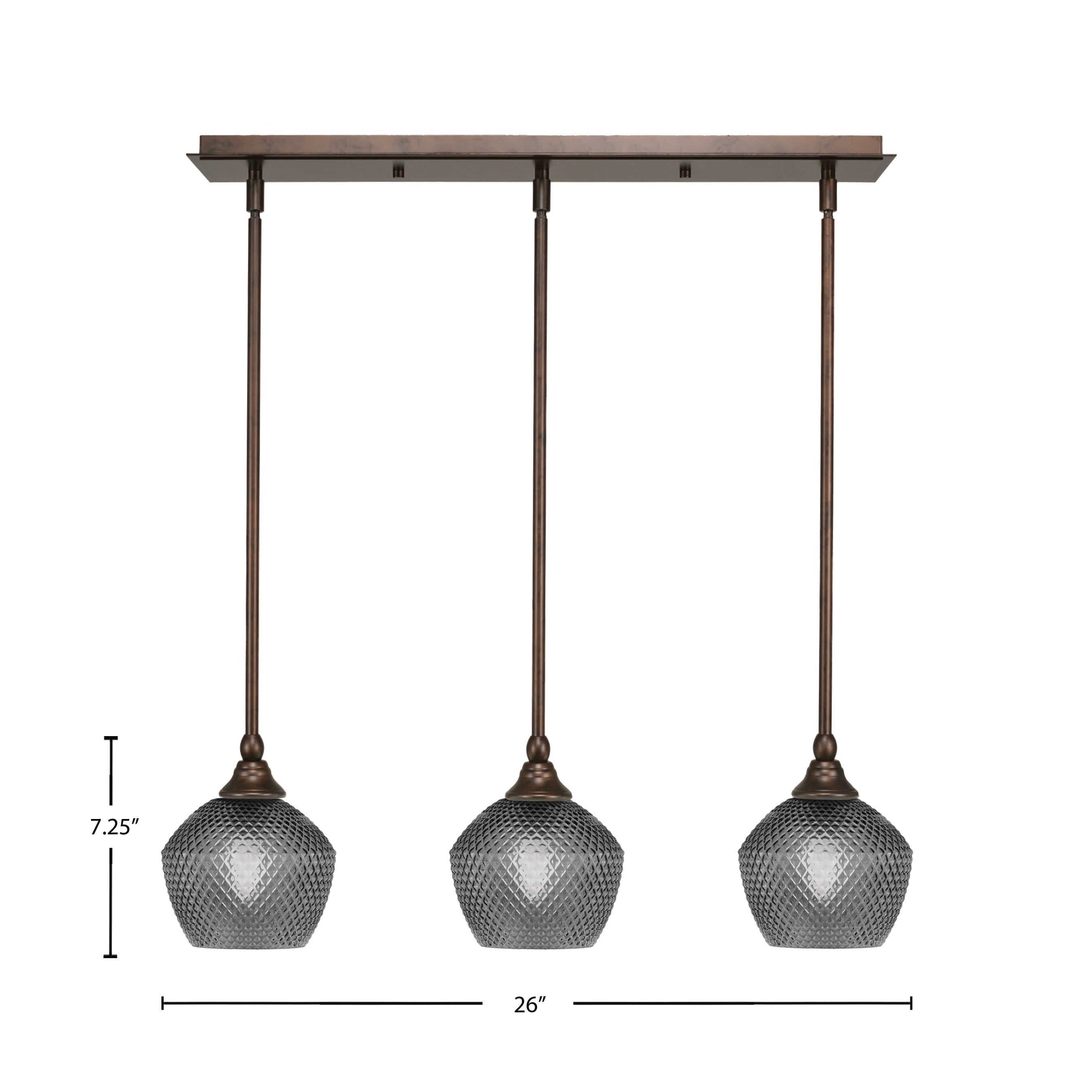 Stem Three Light Linear Pendalier in Bronze with Smoke Textured Shade