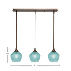 Stem Three Light Linear Pendalier in Bronze with Turquoise Textured Shade