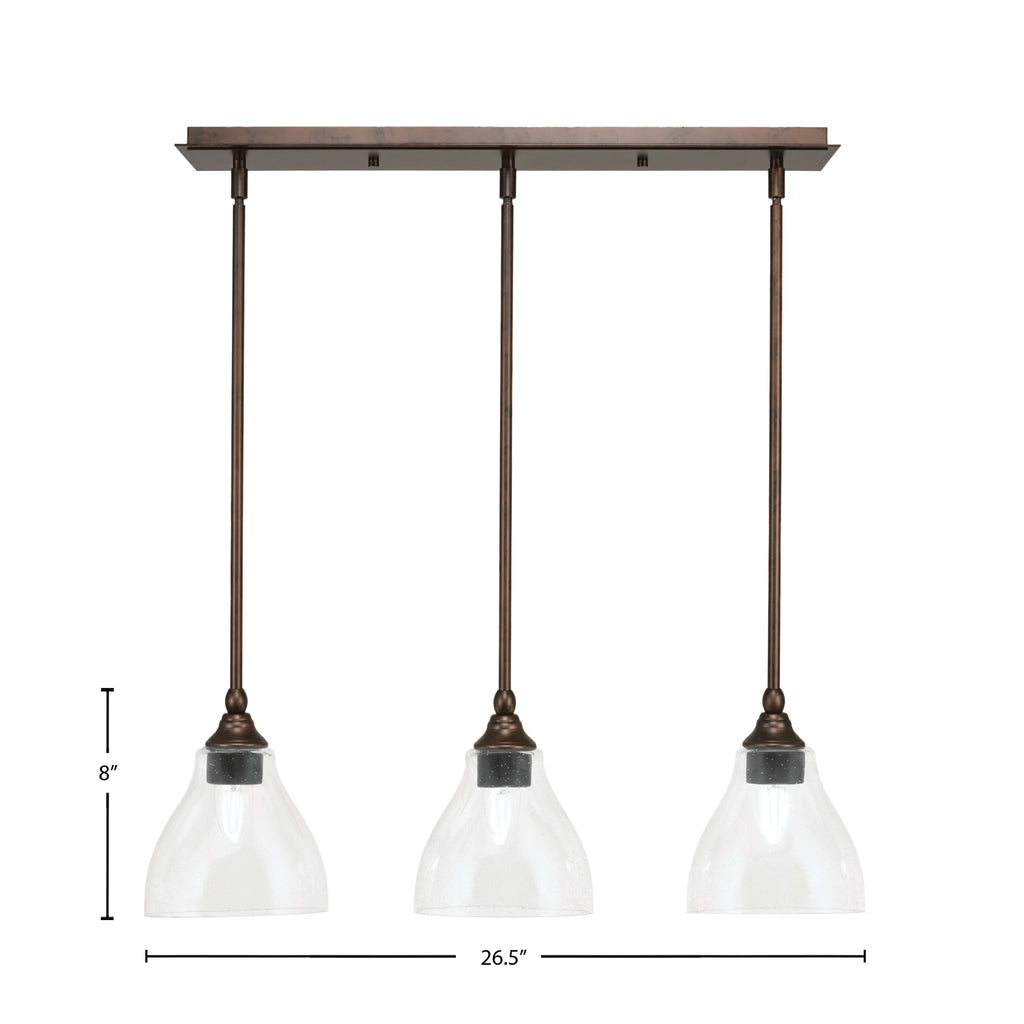 Stem Three Light Linear Pendalier in Bronze with Clear Bubble Shade