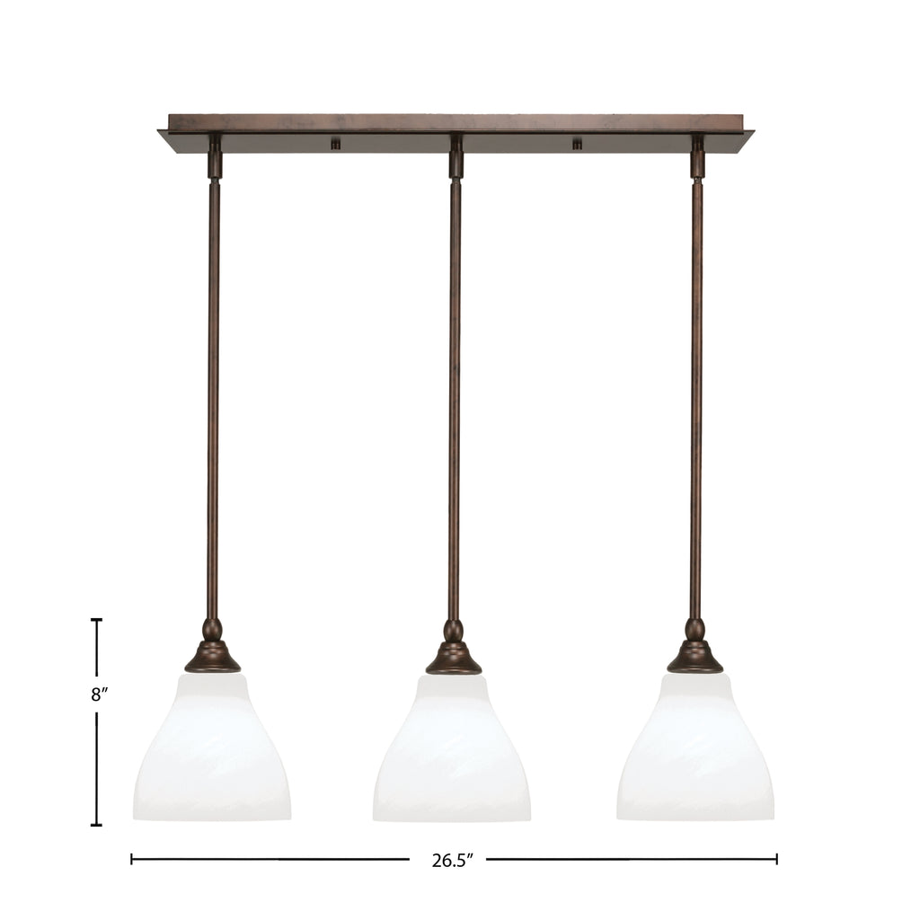 Stem Three Light Linear Pendalier in Bronze with White Marble Shade
