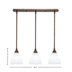 Stem Three Light Linear Pendalier in Bronze with White Marble Shade