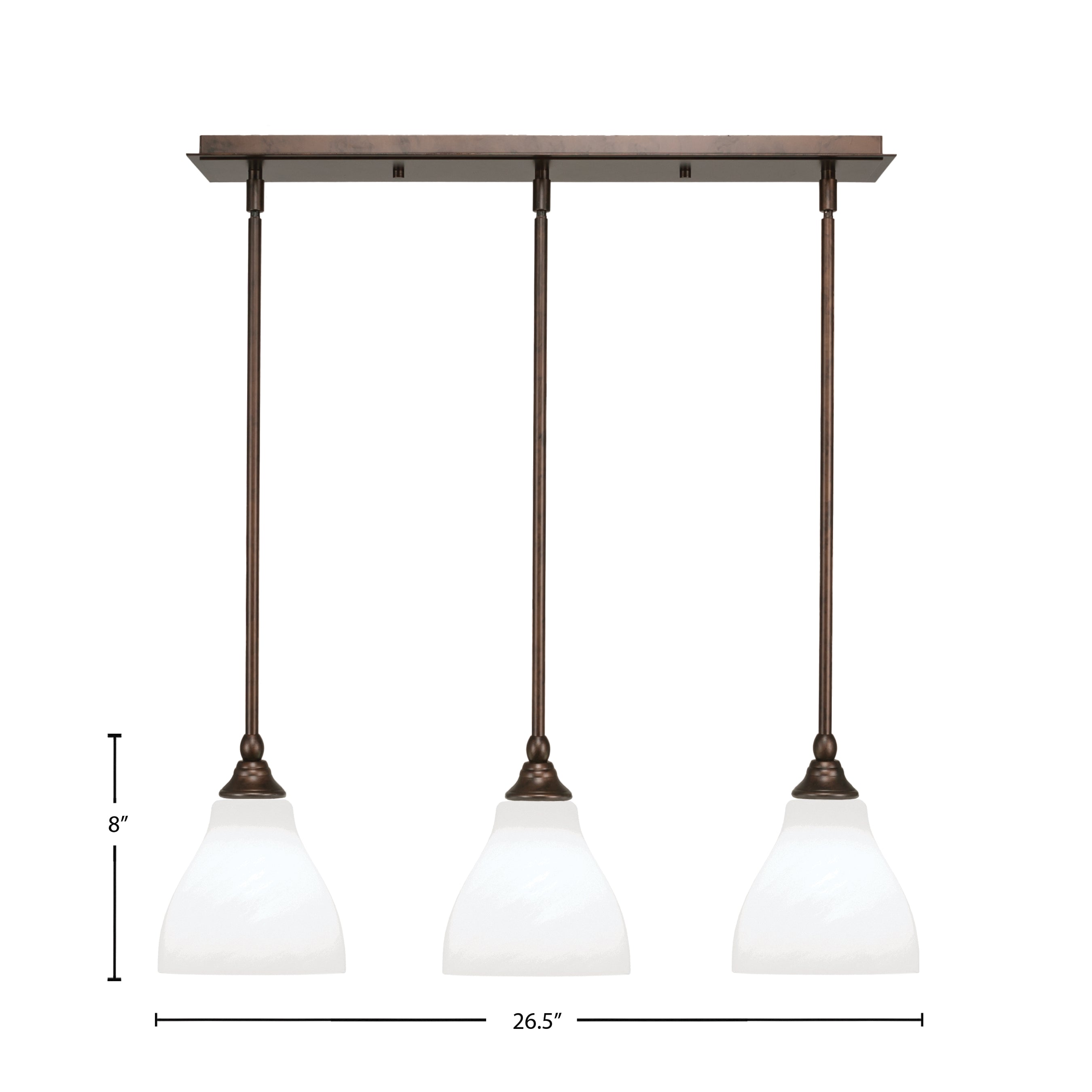 Stem Three Light Linear Pendalier in Bronze with White Marble Shade