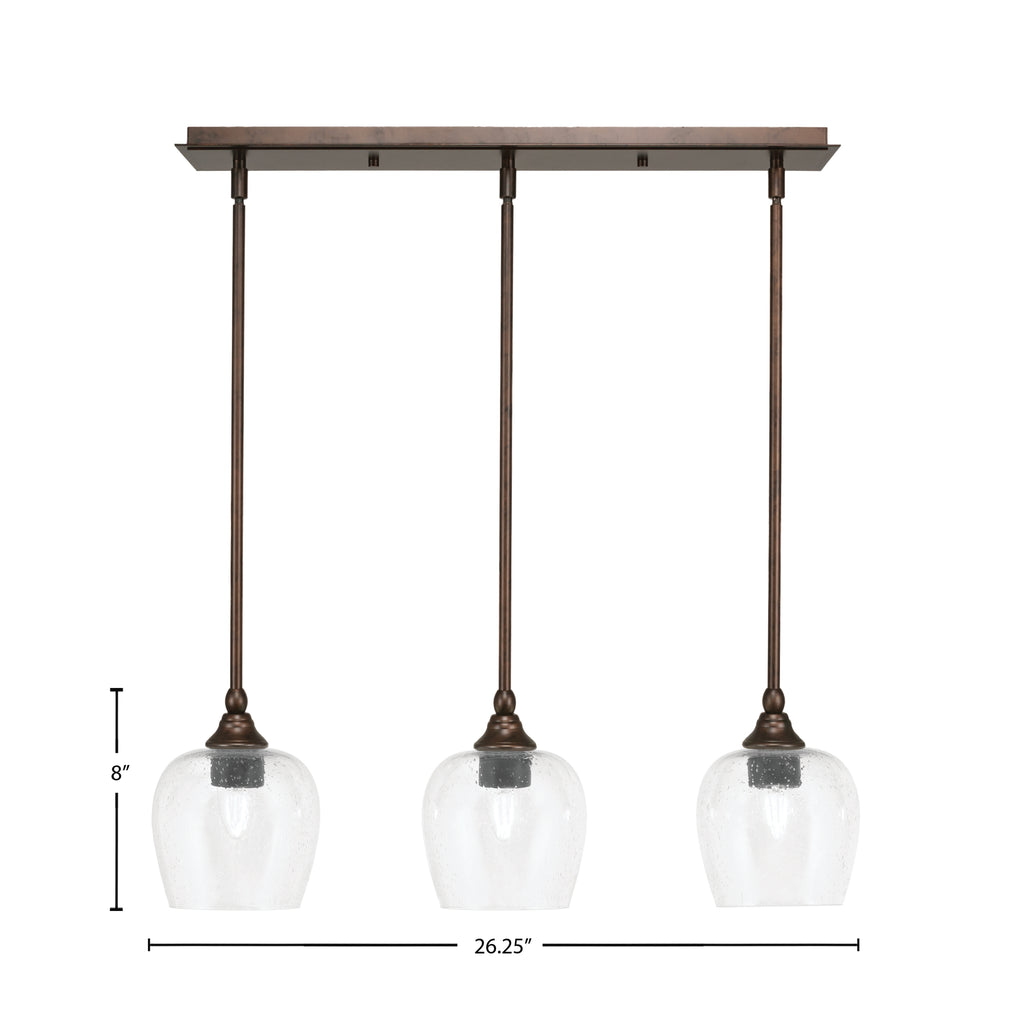 Stem Three Light Linear Pendalier in Bronze with Clear Bubble Shade