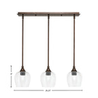 Stem Three Light Linear Pendalier in Bronze with Clear Bubble Shade