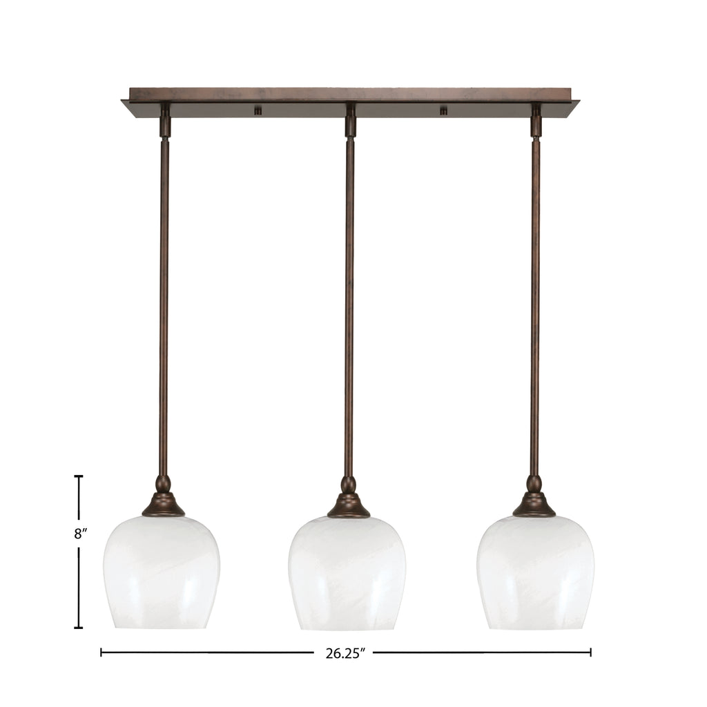 Stem Three Light Linear Pendalier in Bronze with White Marble Shade