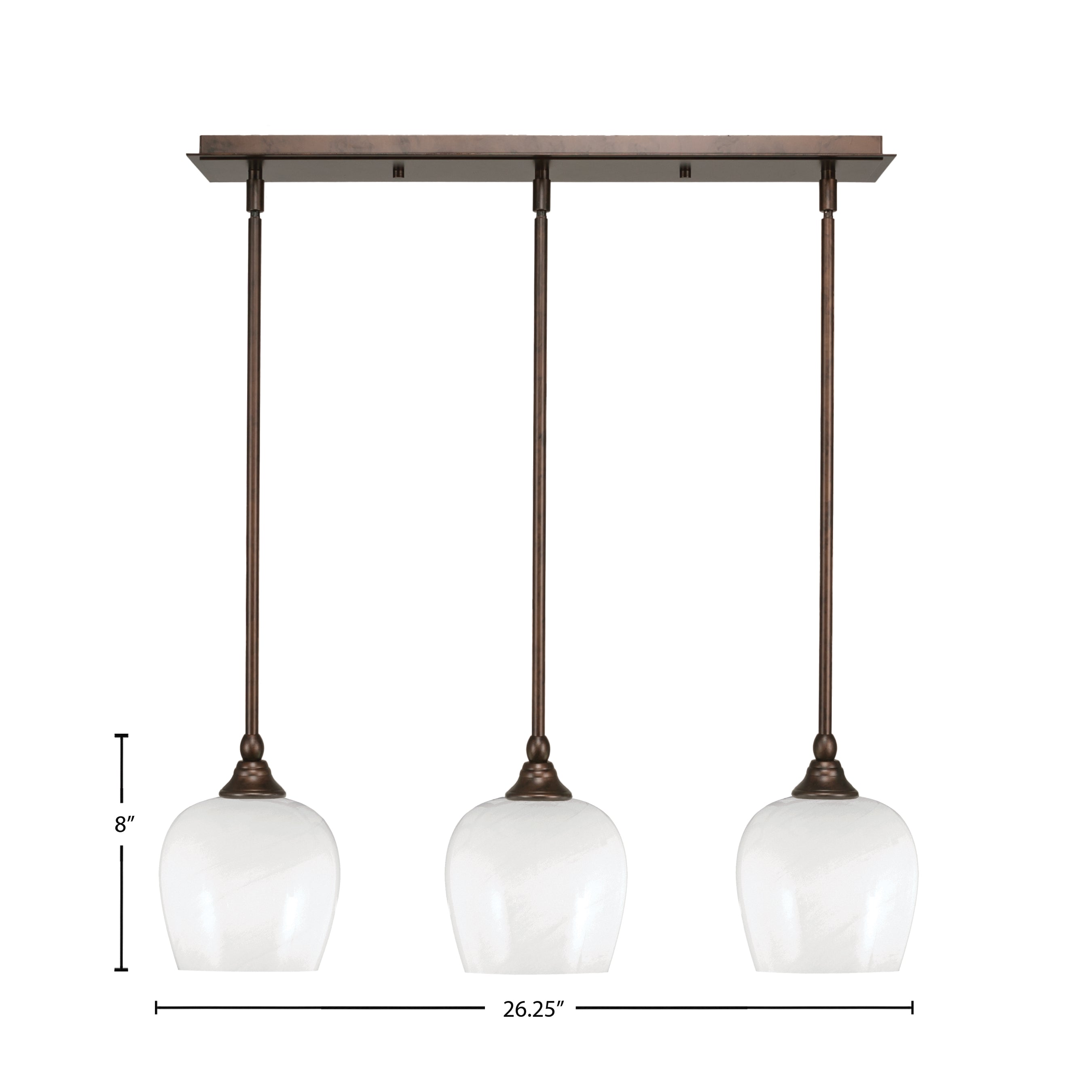 Stem Three Light Linear Pendalier in Bronze with White Marble Shade