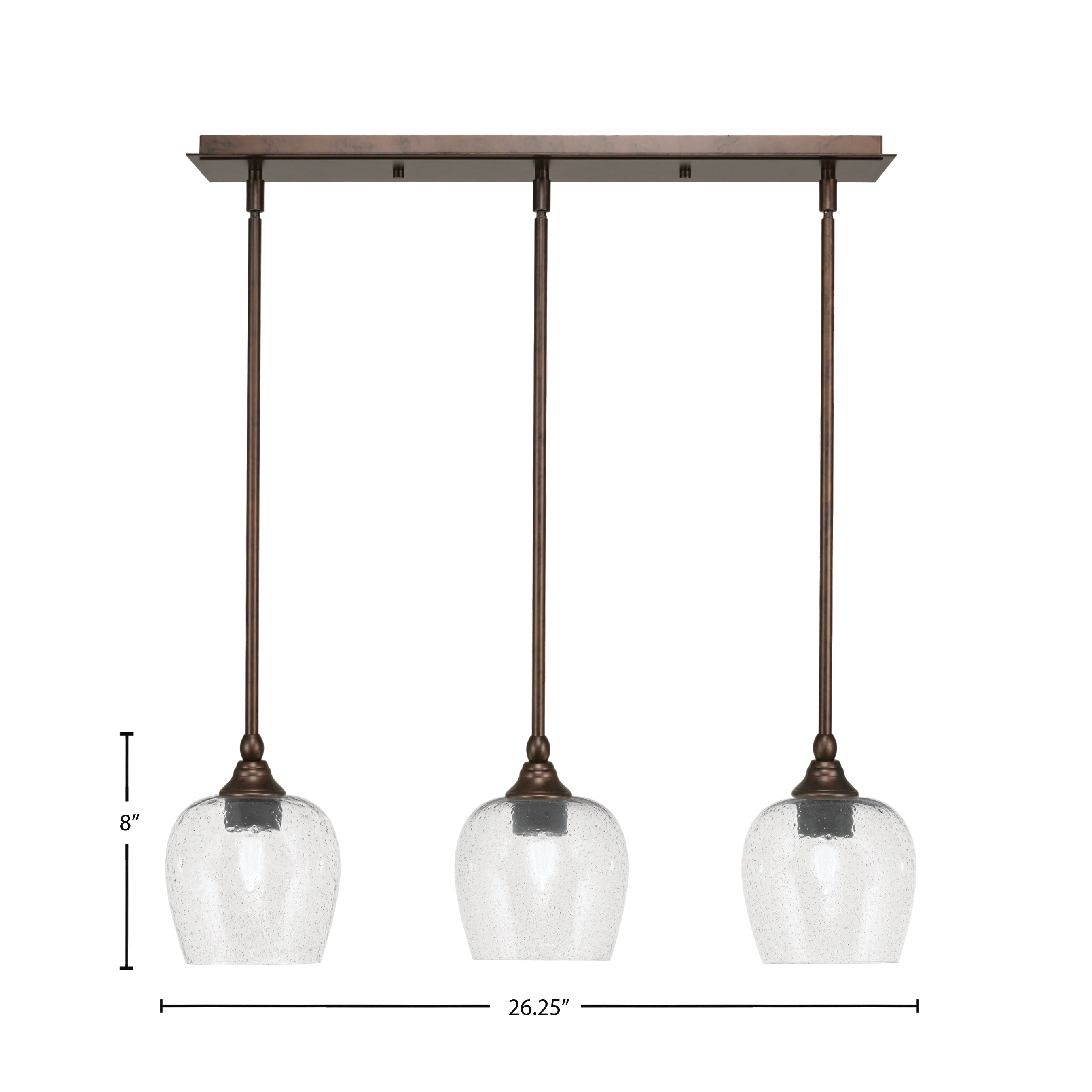 Stem Three Light Linear Pendalier in Bronze with Smoke Bubble Shade
