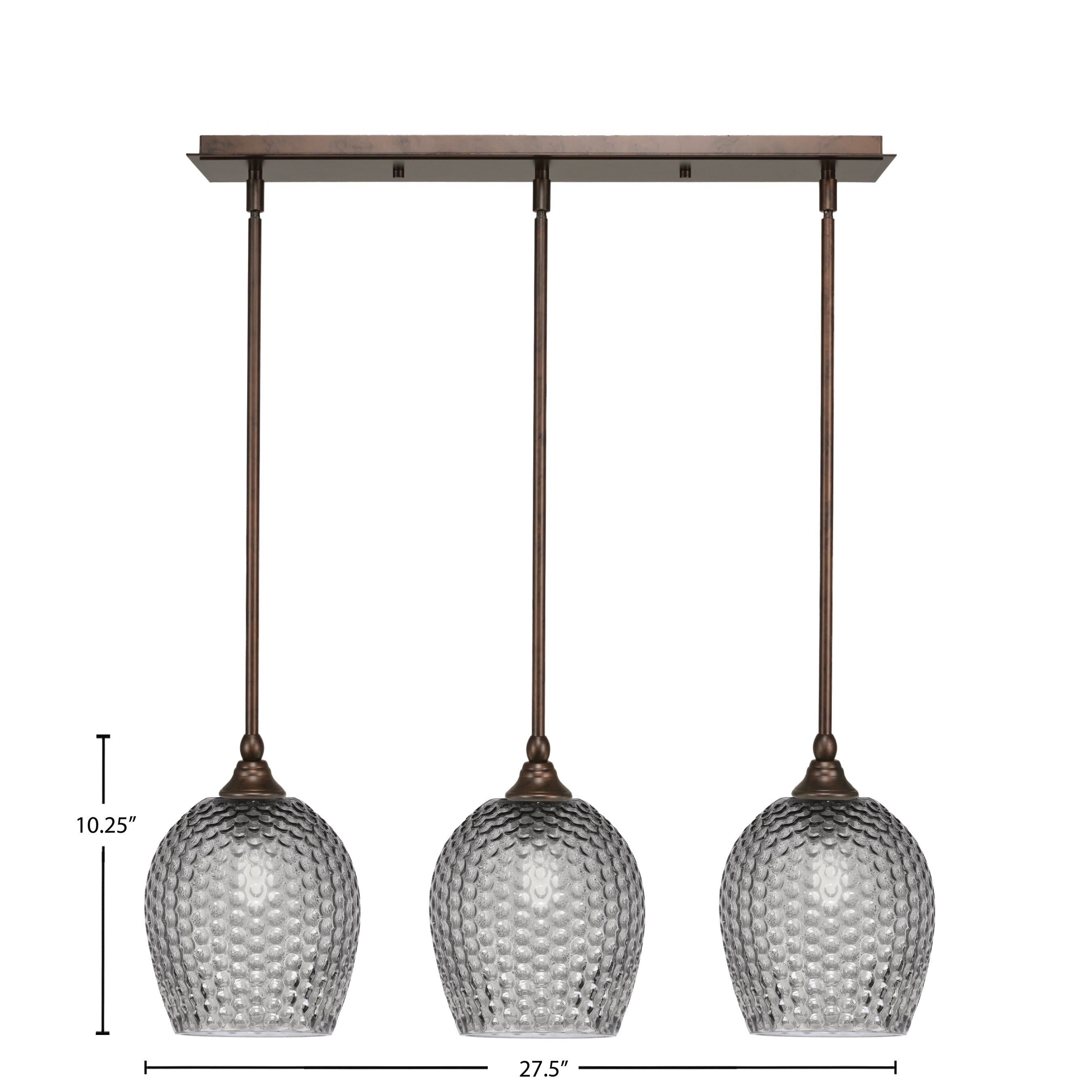 Stem Three Light Linear Pendalier in Bronze with Smoke Textured Shade