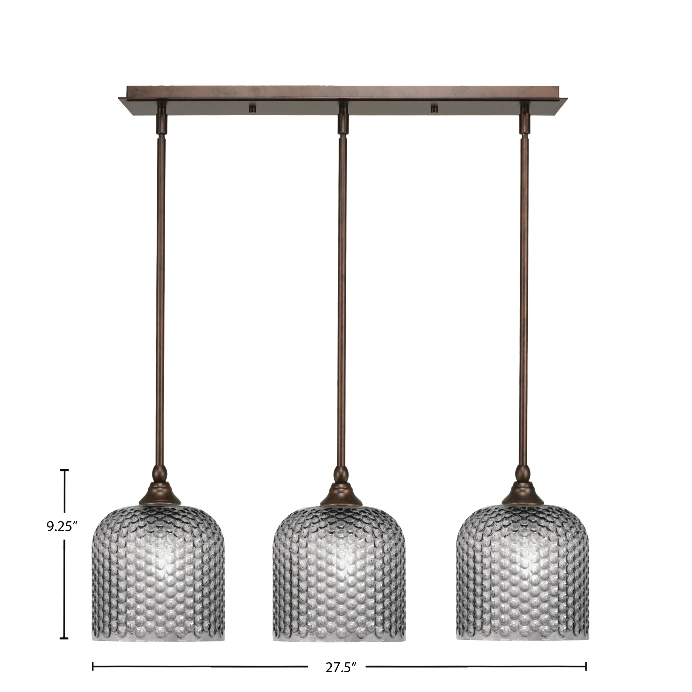 Stem Three Light Linear Pendalier in Bronze with Smoke Textured Shade