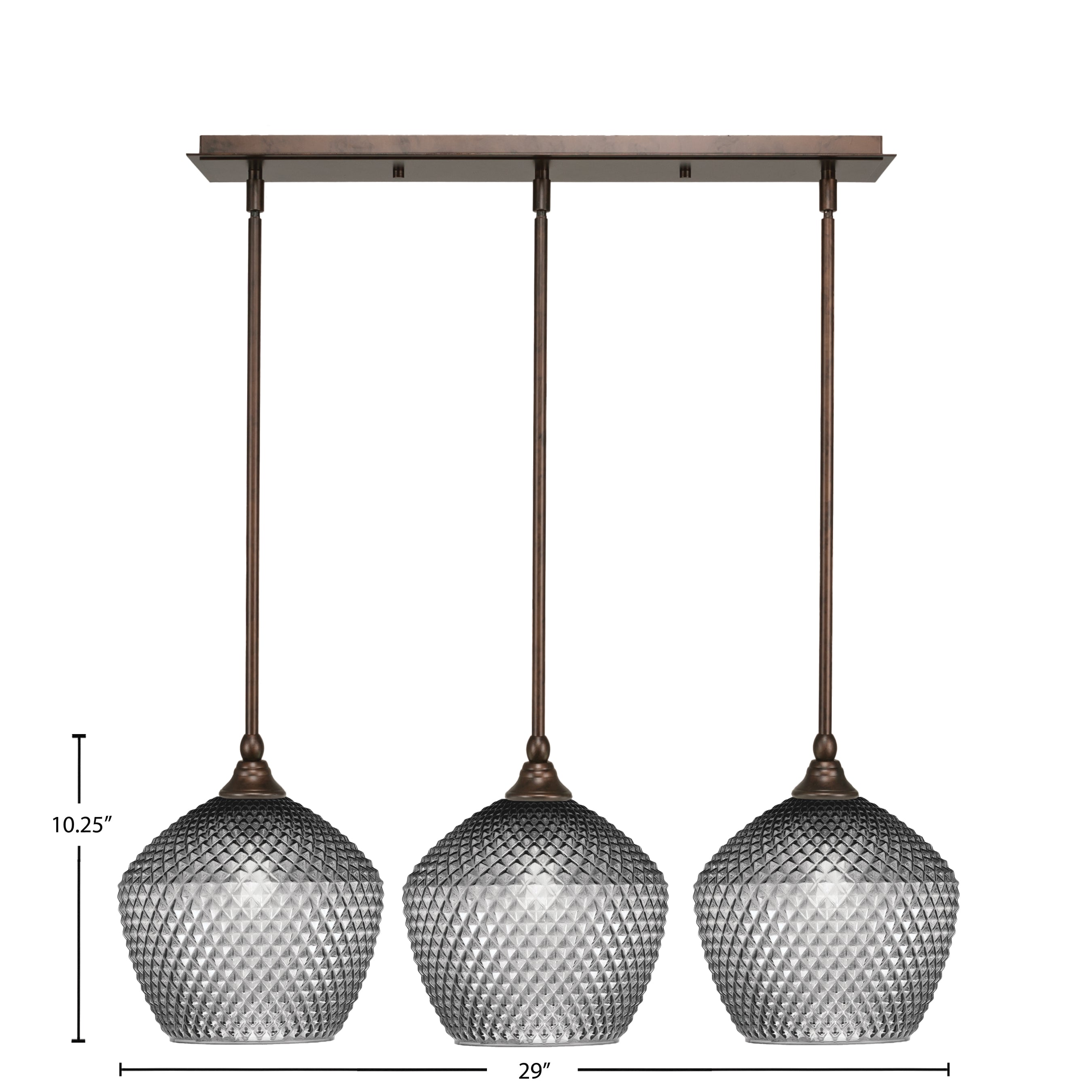 Stem Three Light Linear Pendalier in Bronze with Smoke Textured Shade