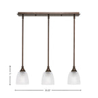 Stem Three Light Linear Pendalier in Bronze with Clear Ribbed Shade