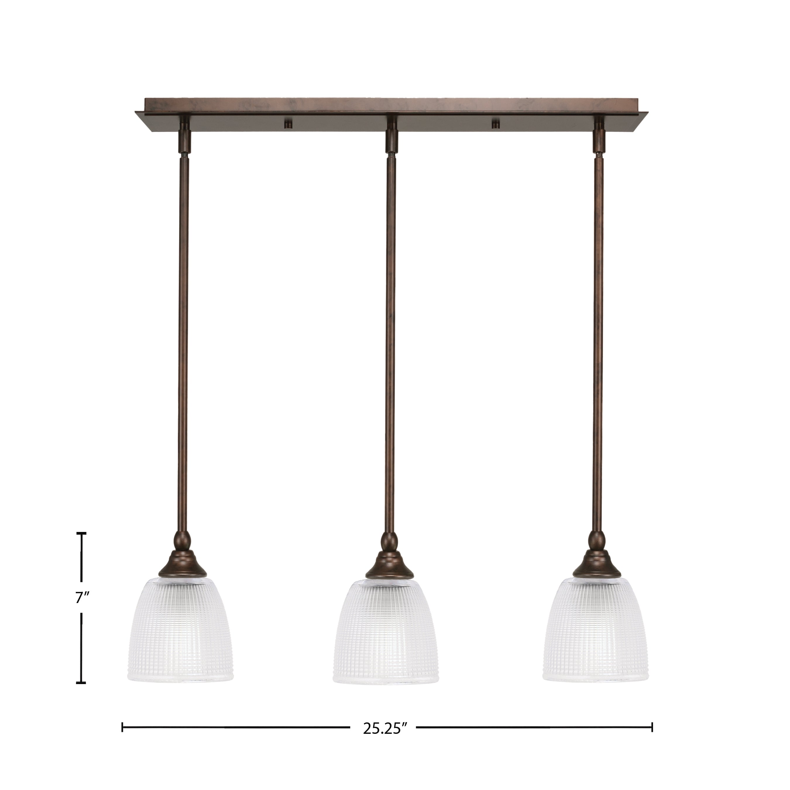 Stem Three Light Linear Pendalier in Bronze with Clear Ribbed Shade