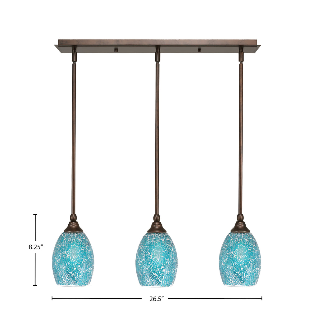 Any Three Light Linear Pendalier in Bronze with 5" Turquoise Fusion Shade