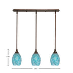 Any Three Light Linear Pendalier in Bronze with 5" Turquoise Fusion Shade