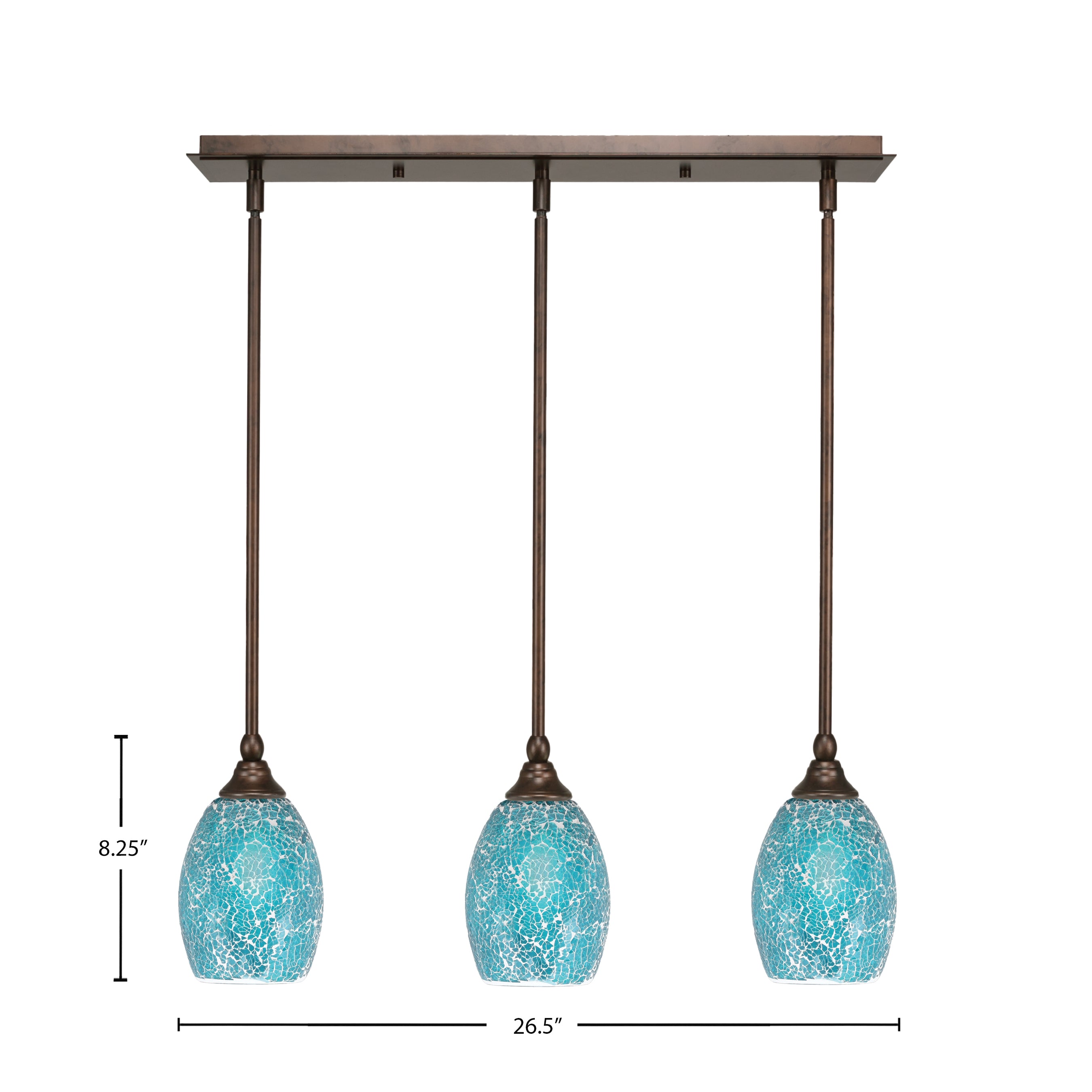 Any Three Light Linear Pendalier in Bronze with 5" Turquoise Fusion Shade