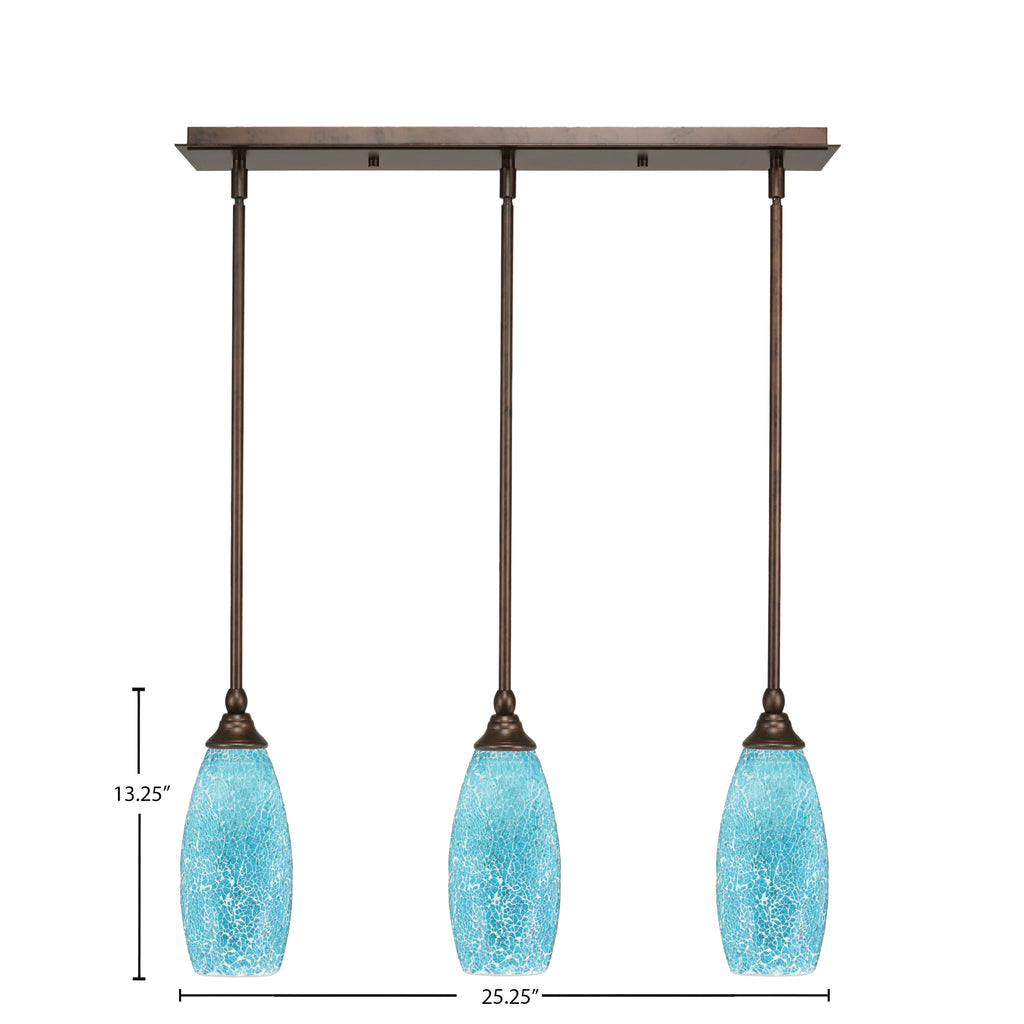 Any Three Light Linear Pendalier in Bronze with 5.5" Turquoise Fusion Shade