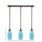 Any Three Light Linear Pendalier in Bronze with 5.5" Turquoise Fusion Shade