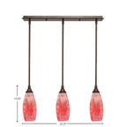 Any Three Light Linear Pendalier in Bronze with 5.5" Red Fusion Shade