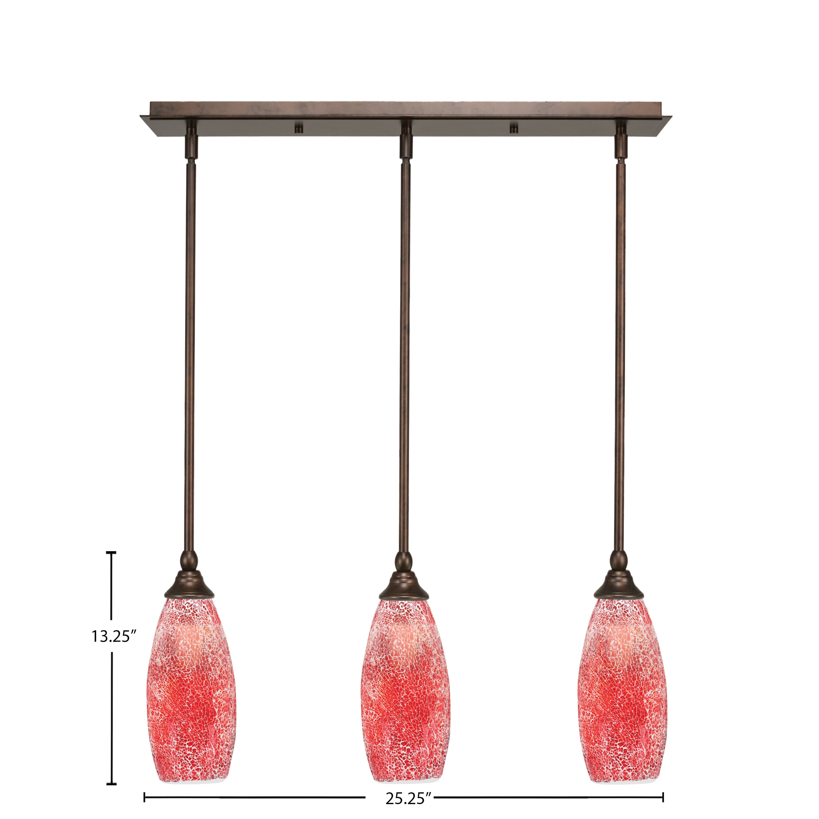 Any Three Light Linear Pendalier in Bronze with 5.5" Red Fusion Shade