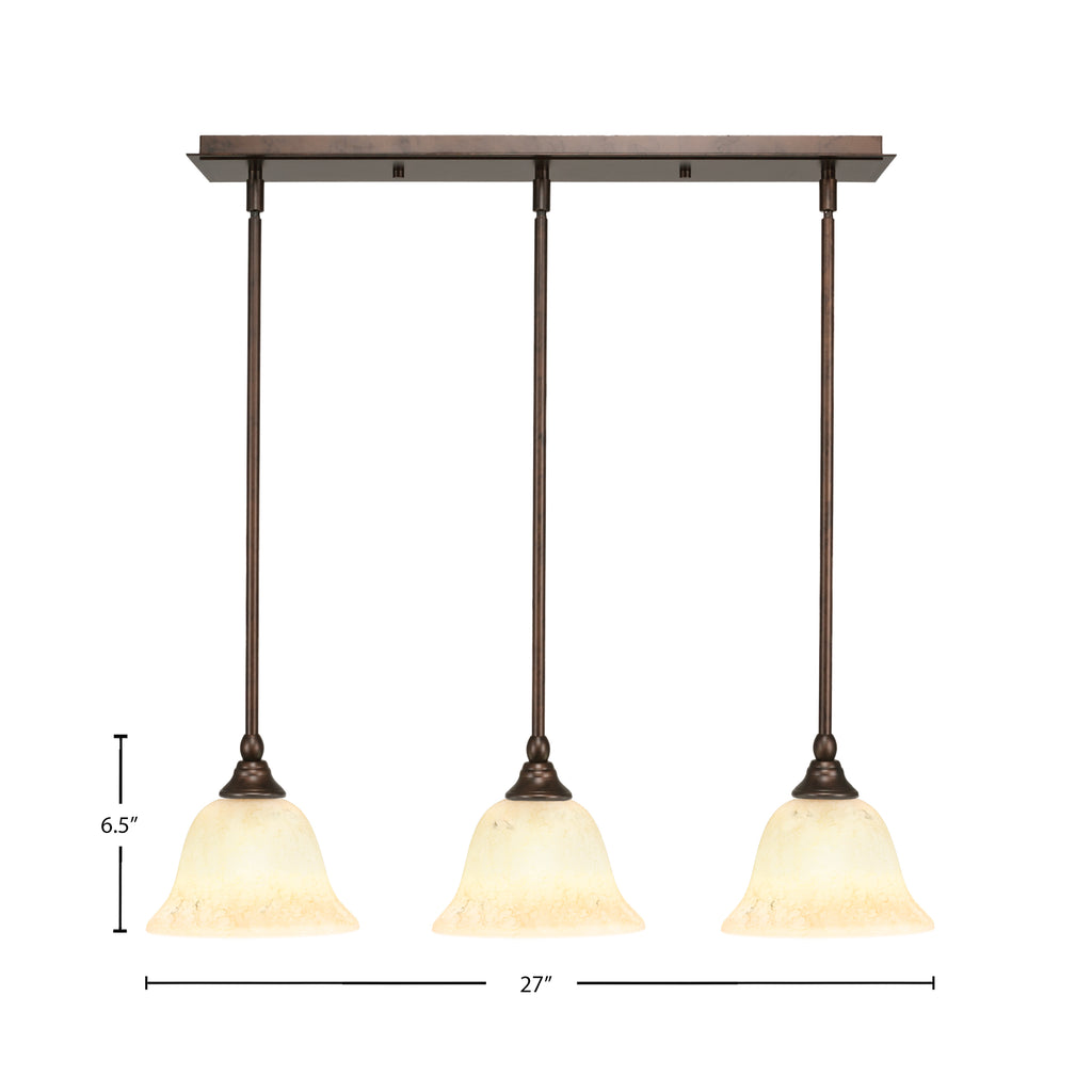 Any Three Light Linear Pendalier in Bronze with 7" Italian Marble Shade