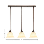 Any Three Light Linear Pendalier in Bronze with 7" Italian Marble Shade