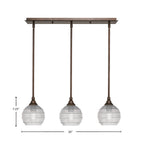 Stem Three Light Linear Pendalier in Bronze with Clear Ribbed Shade