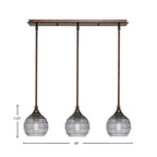 Stem Three Light Linear Pendalier in Bronze with Smoke Ribbed Shade