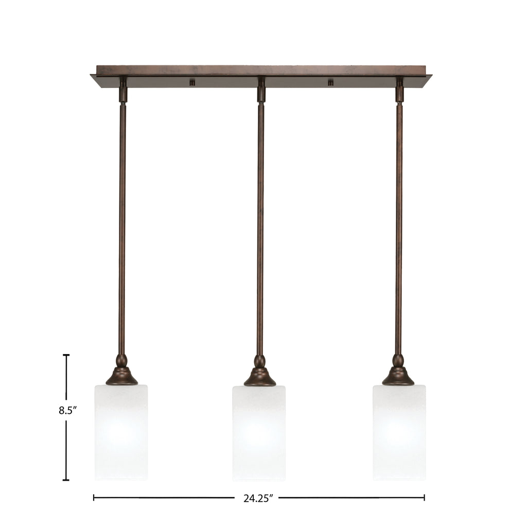 Stem Three Light Linear Pendalier in Bronze with Square White Shade