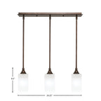 Stem Three Light Linear Pendalier in Bronze with Square White Shade