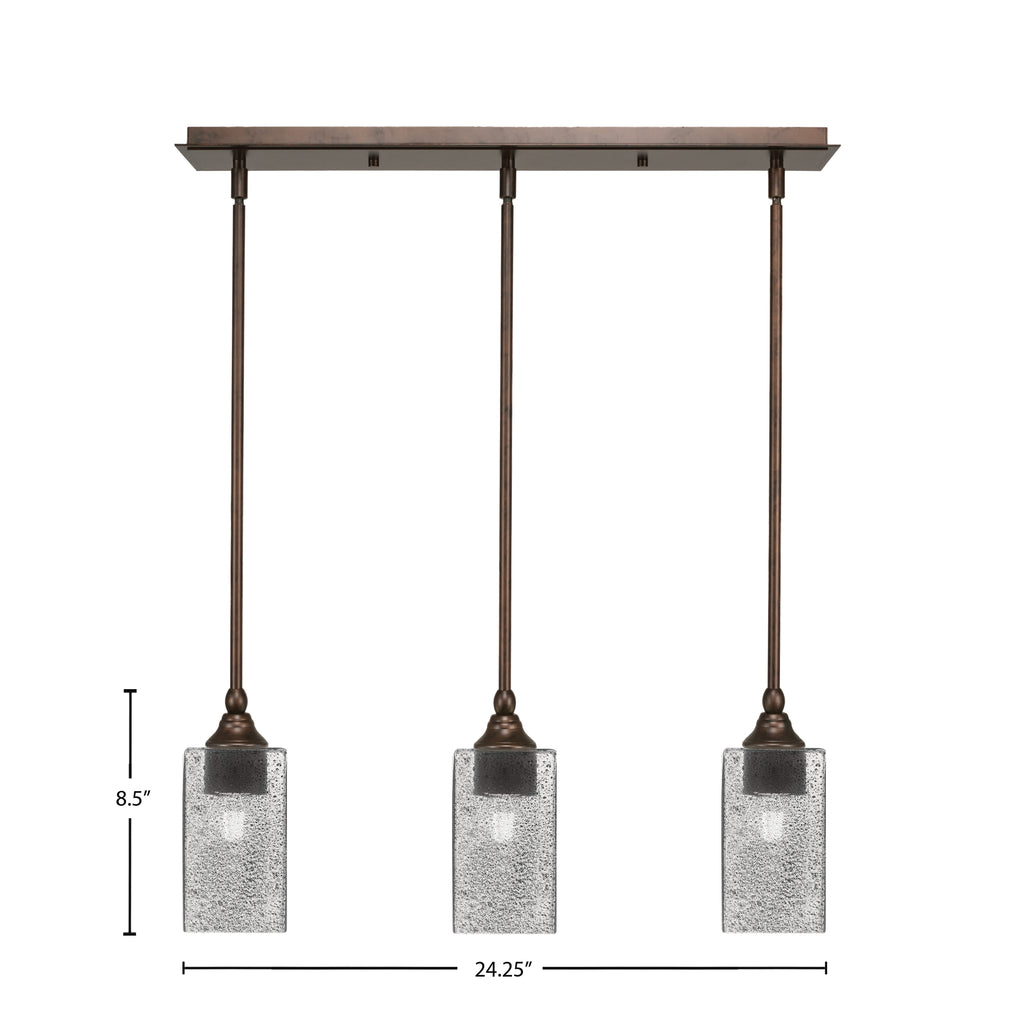 Stem Three Light Linear Pendalier in Bronze with Square Smoke Shade