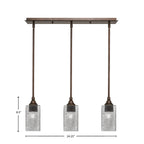 Stem Three Light Linear Pendalier in Bronze with Square Smoke Shade