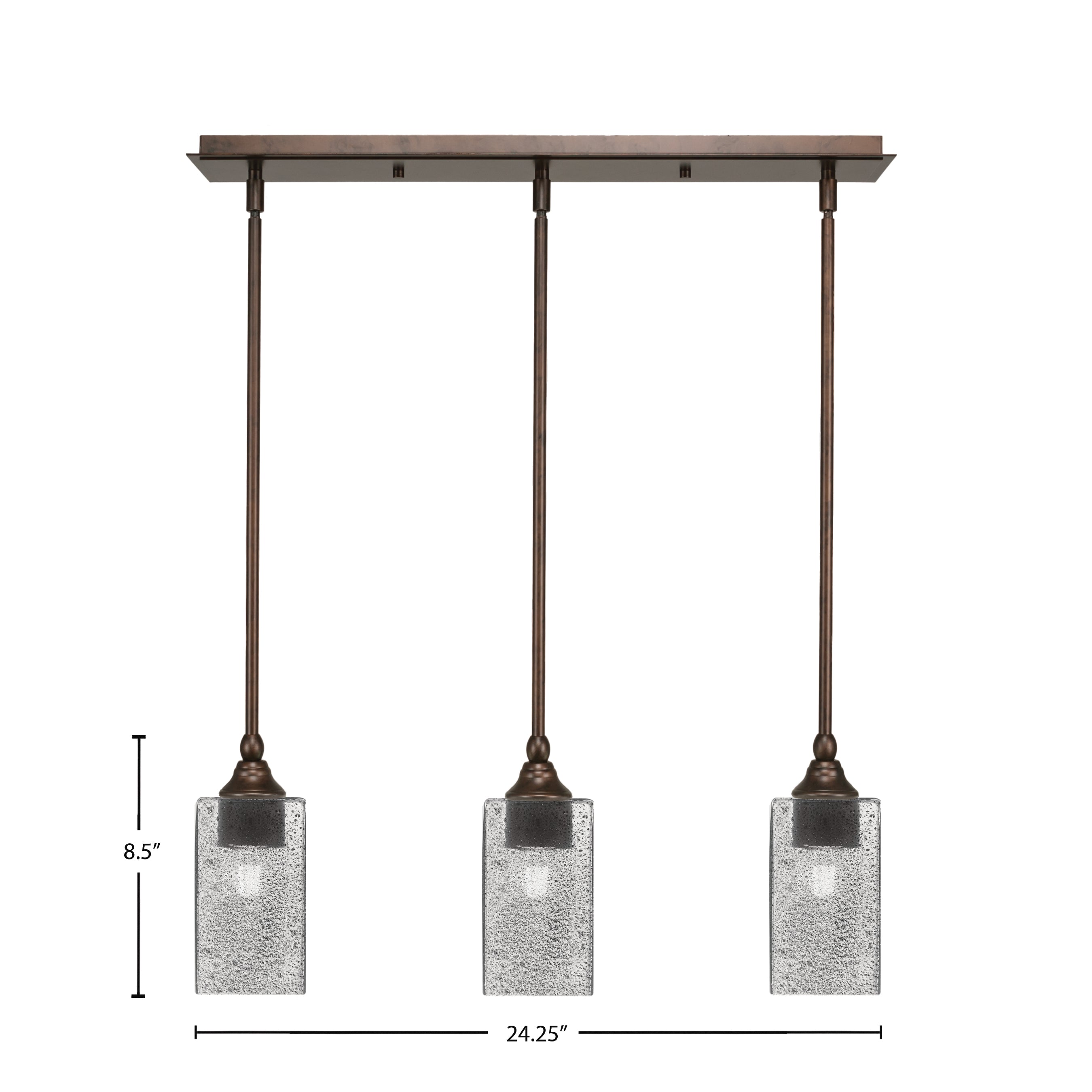 Stem Three Light Linear Pendalier in Bronze with Square Smoke Shade