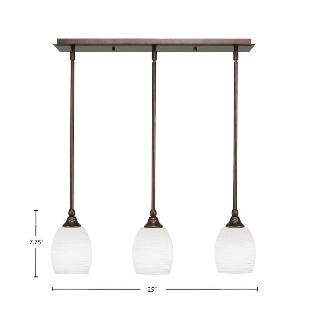 Any Three Light Linear Pendalier in Bronze with 5" White Linen Shade