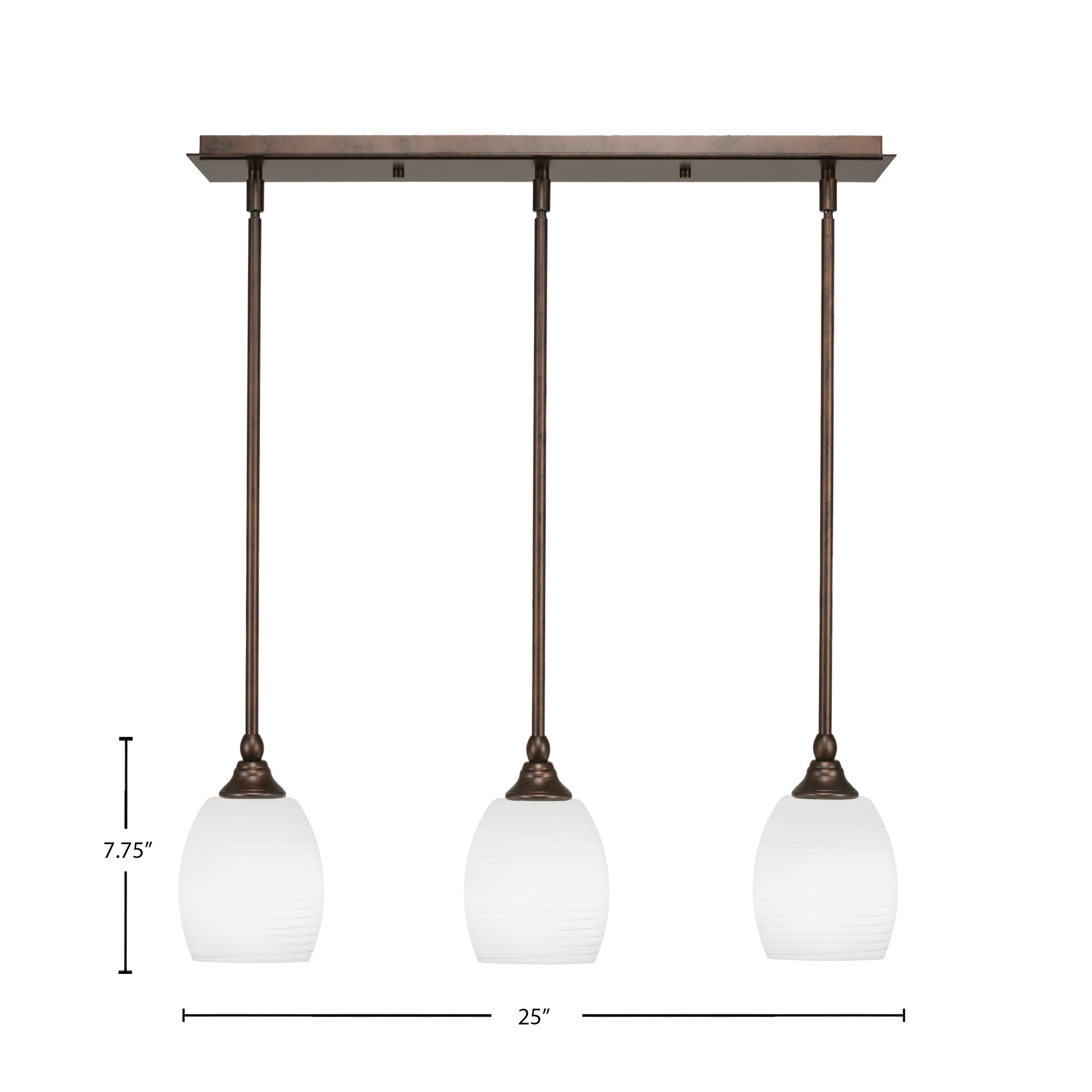 Any Three Light Linear Pendalier in Bronze with 5" White Linen Shade