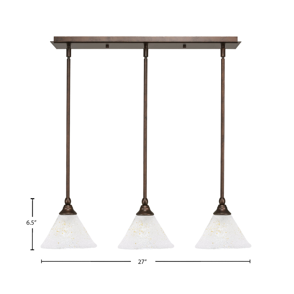 Any Three Light Linear Pendalier in Bronze with 7" Gold Ice Shade