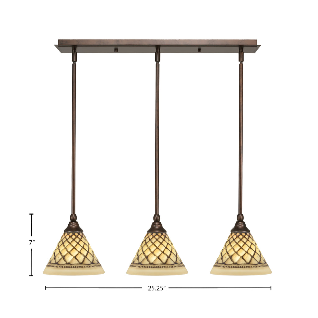 Any Three Light Multi Light Mini Pendant in Bronze with 7" Chocolate Icing Shade