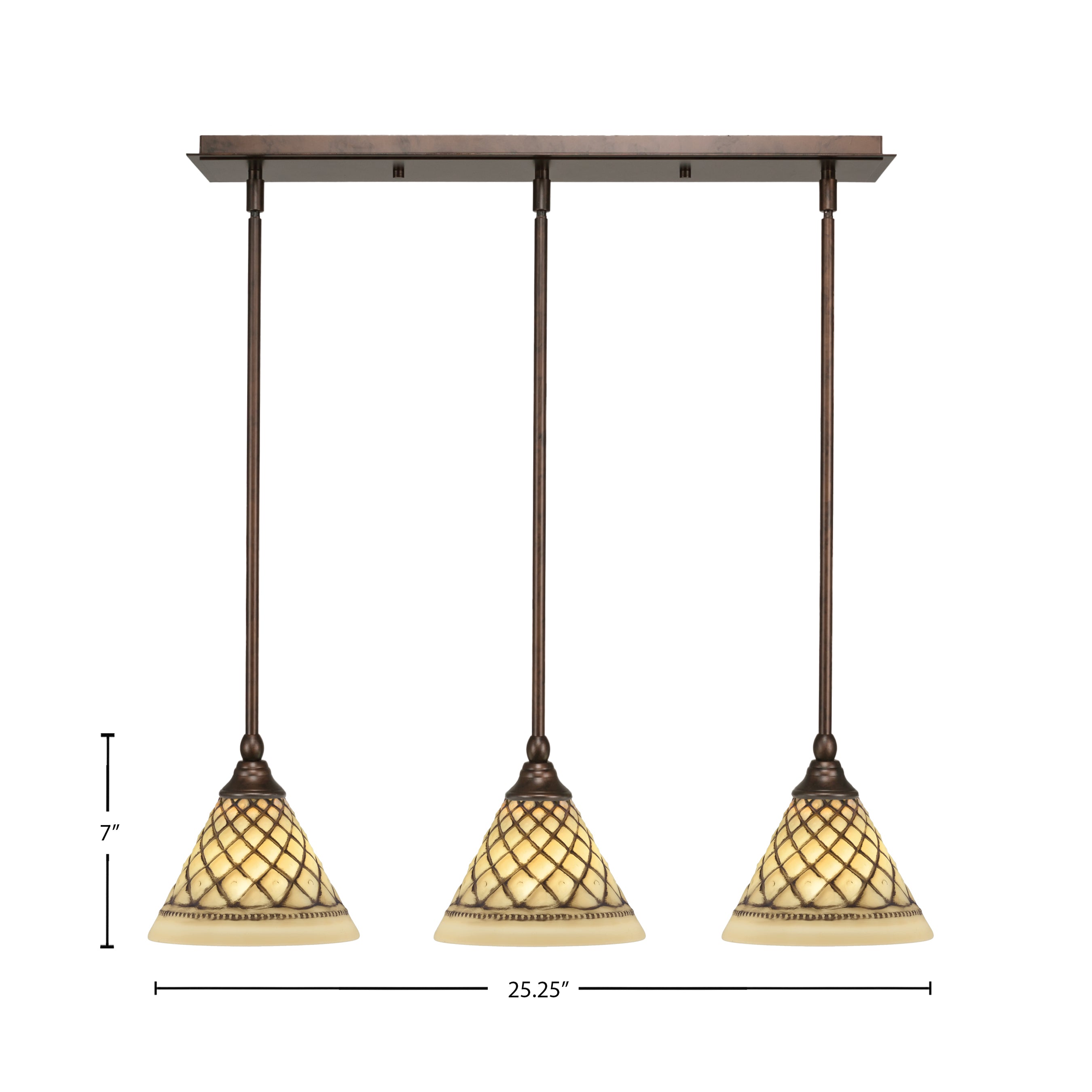Any Three Light Multi Light Mini Pendant in Bronze with 7" Chocolate Icing Shade