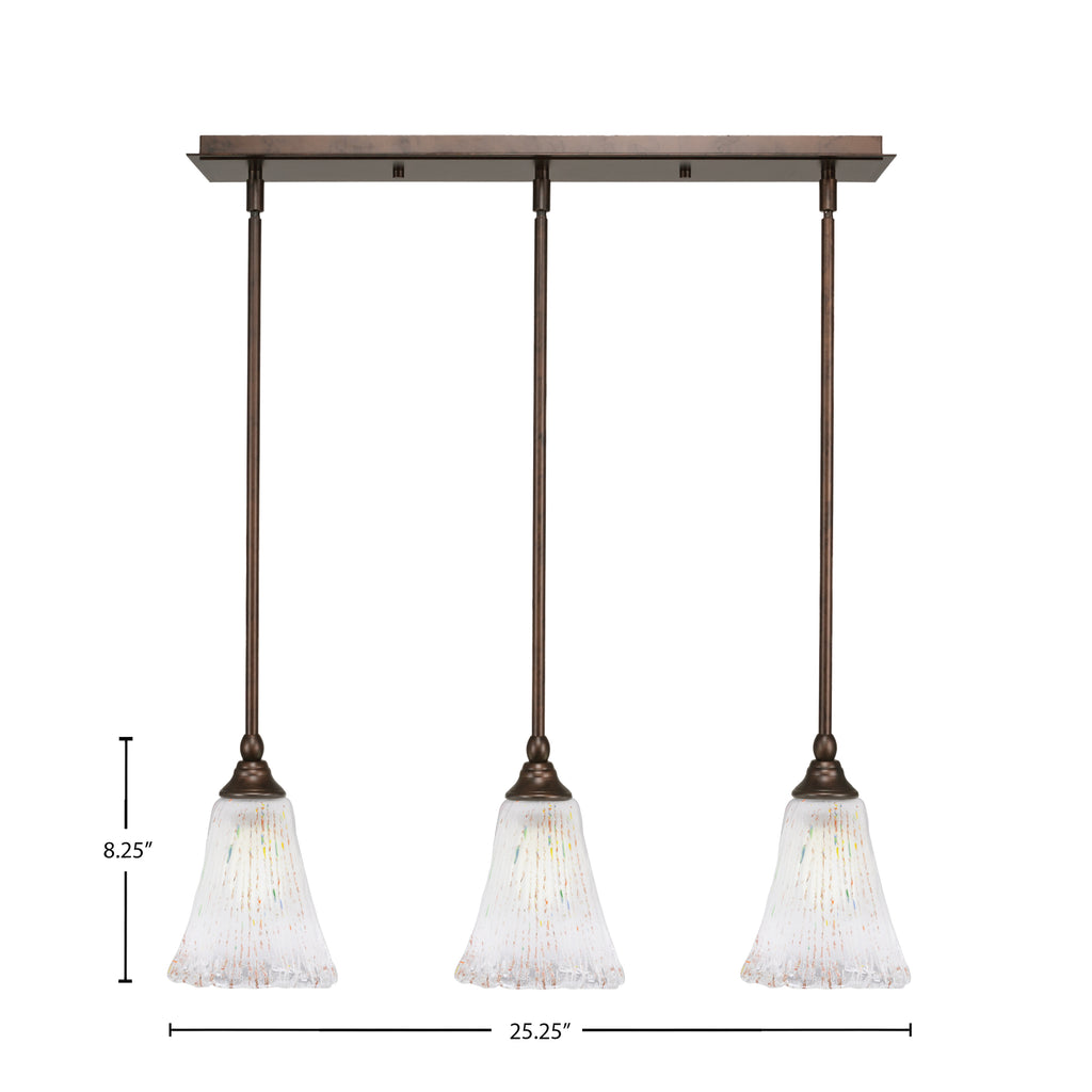 Any Three Light Linear Pendalier in Bronze with 5.5" Fluted Frosted Crystal Shade