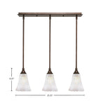 Any Three Light Linear Pendalier in Bronze with 5.5" Fluted Frosted Crystal Shade