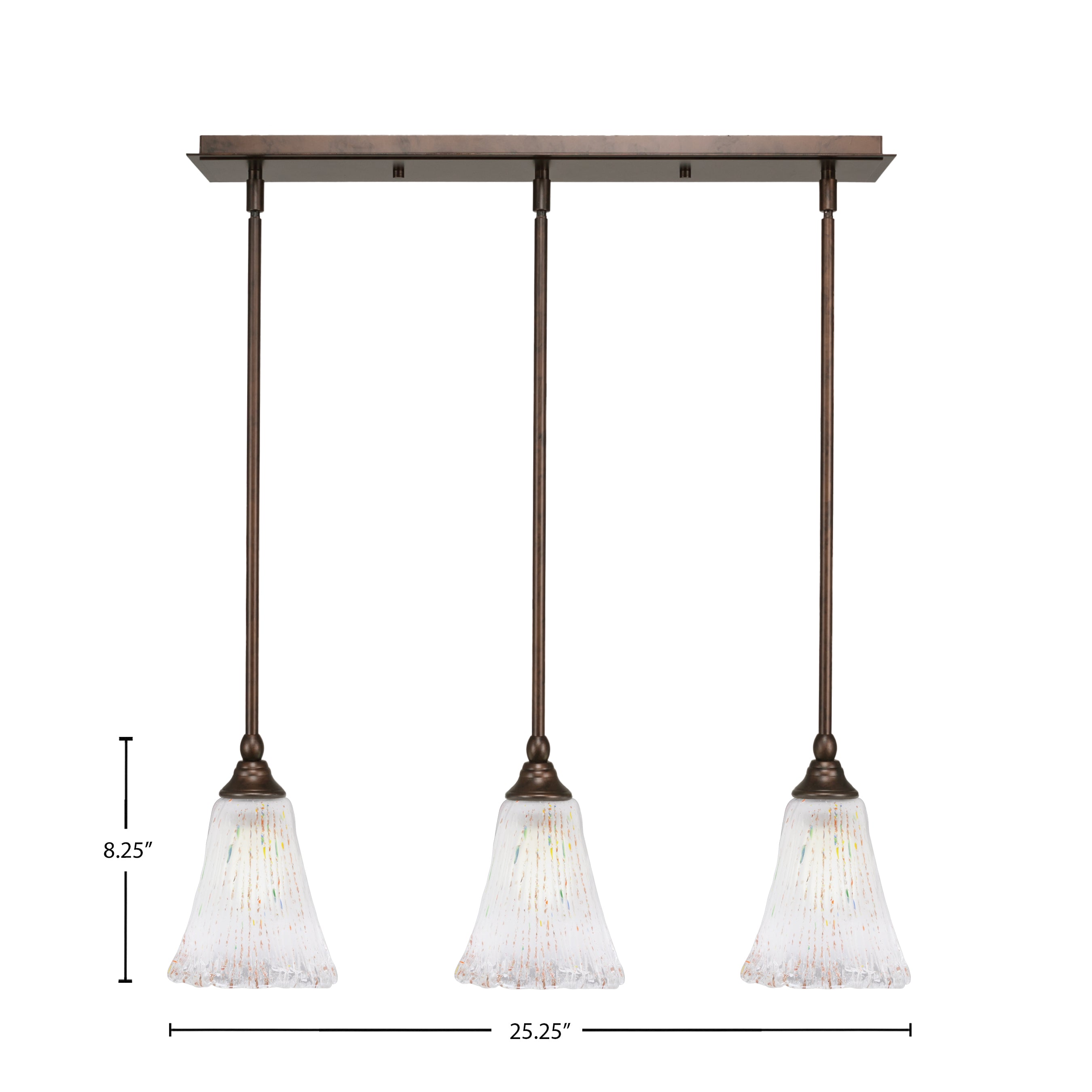 Any Three Light Linear Pendalier in Bronze with 5.5" Fluted Frosted Crystal Shade