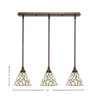 Any Three Light Linear Pendalier in Bronze with 7" Sandhill Art Glass Shade