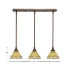 Stem Three Light Linear Pendalier in Bronze with Starlight Art Glass Shade