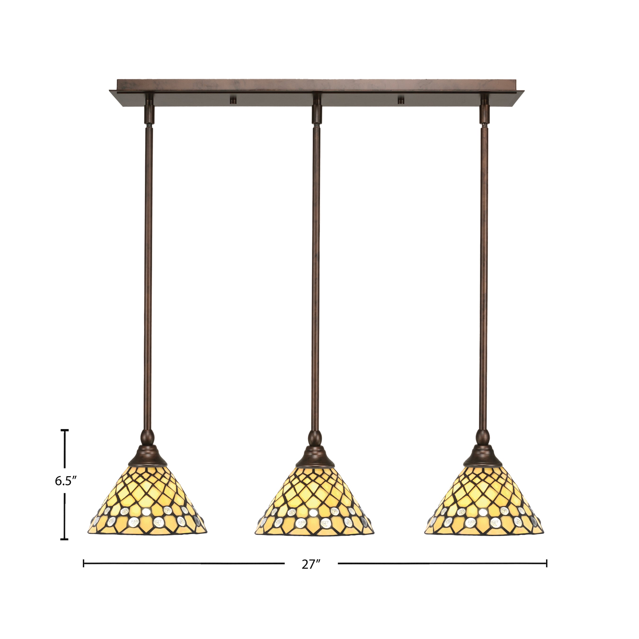 Stem Three Light Linear Pendalier in Bronze with Starlight Art Glass Shade