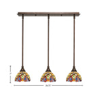 Stem Three Light Linear Pendalier in Bronze with Lynx Art Glass Shade
