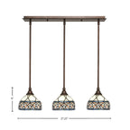 Any Three Light Linear Pendalier in Bronze with 7" Royal Merlot Art Glass Shade