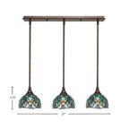 Any Three Light Linear Pendalier in Bronze with 7" Turquoise Cypress Art Glass Shade