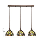 Any Three Light Linear Pendalier in Bronze with 7" Ivory Cypress Art Glass Shade
