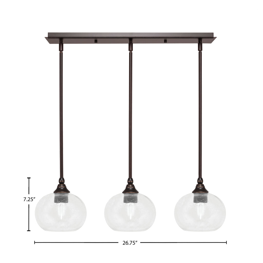 Stem Three Light Linear Pendalier in Dark Granite with Clear Bubble Shade